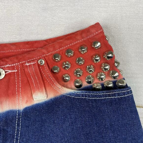 Vtg Erez Shorts Sz 2 Red White Blue Studded Denim Cut Off Raw Hem Made in USA - Picture 2 of 11